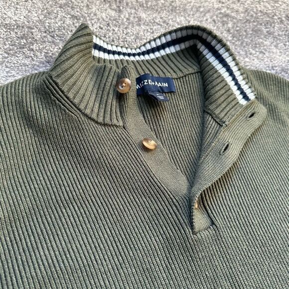 Mizzen+Main‎ Green Ribbed Pullover Mock Neck Button Sweater Men’s L Read - Picture 2 of 11